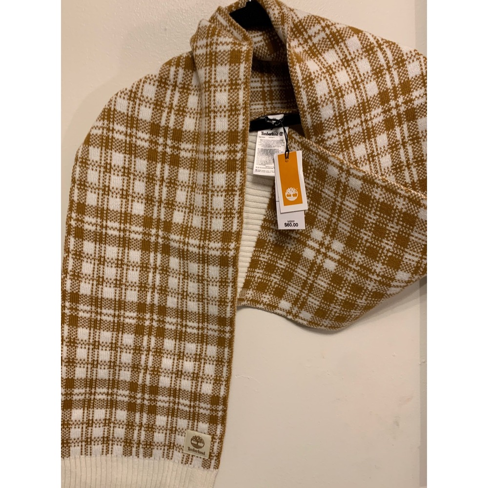 NWT Timberland‎ Women Plaid Knit Scarf Mustard White